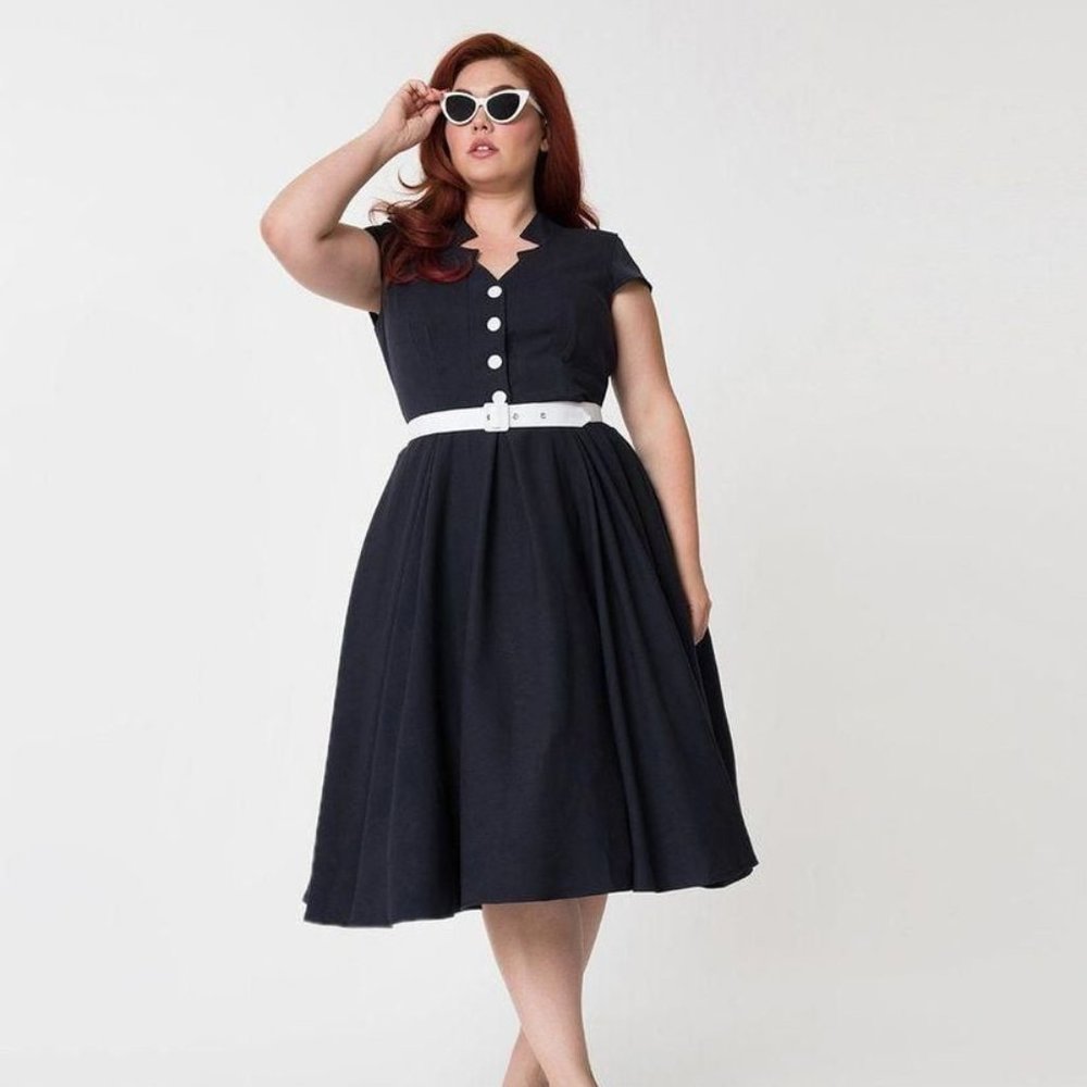Miss Candyfloss 1950s Style Navy Blue Alessia-Lee Swing Dress
